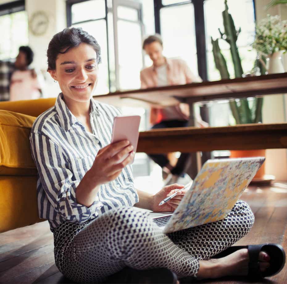 Self service page header woman on phone 2x